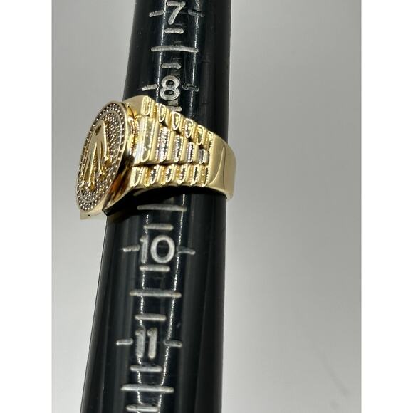 14K Yellow Gold Mens Ring with Zirconia Rolex style Size 9 - Picture 6 of 6